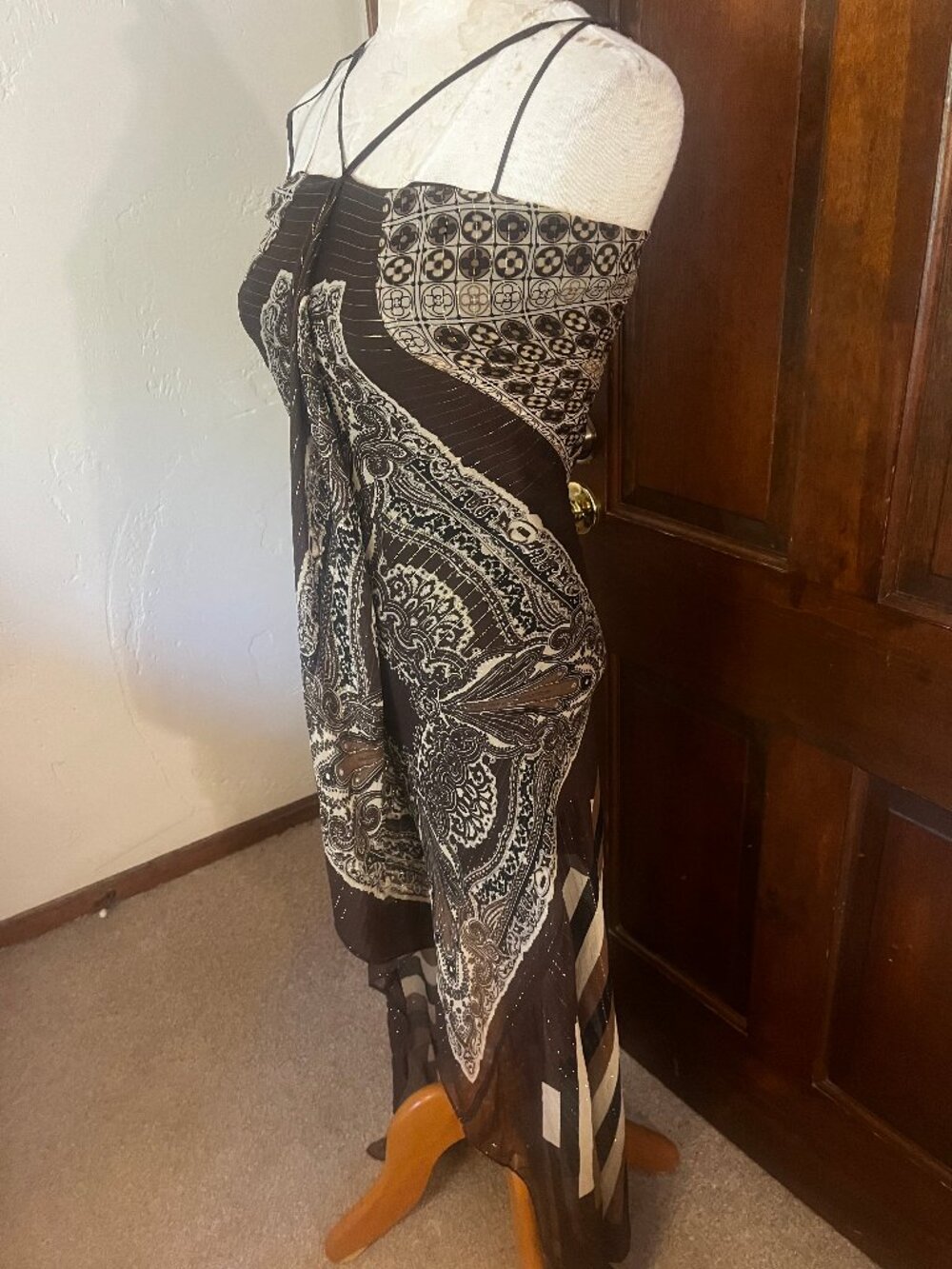 BCBG Max Azria Silk Style Paisley Y2K Long Dress Size 4 - Picture 4 of 14